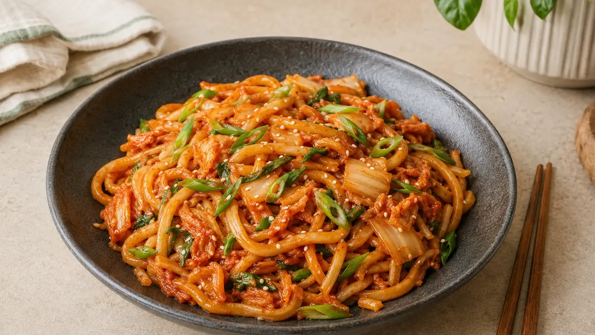 Kimchi Udon Stir Fry With Scallions and Sesame